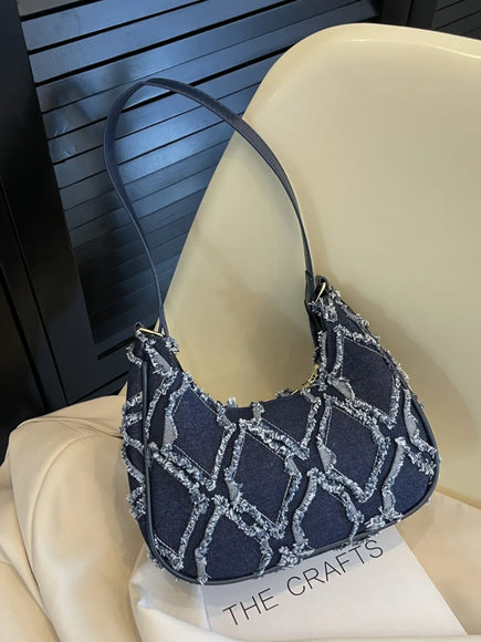 Rohkantige Stoff-Schultertasche