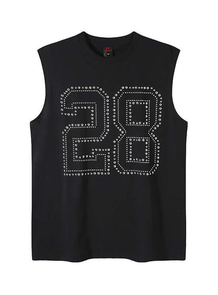 Black rhinestone number sleeveless summer with Grozavu logo