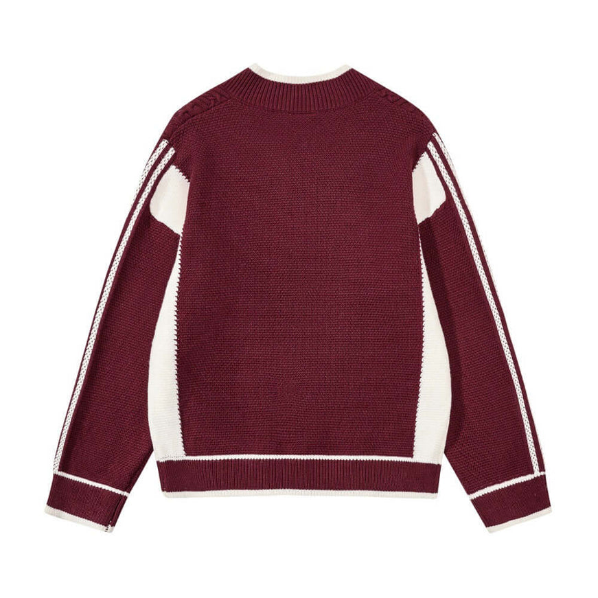 Color Blocked Patchwork Baseball Sweater styling detail - Premium Streetwear