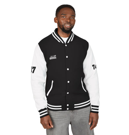 Unisex Heavyweight Letterman Jacket with Retro Motorcycle Design – Perfect for Spirit Events & Everyday Style