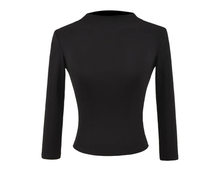 Top cu guler înalt pe jumătate și mâneci trei sferturi