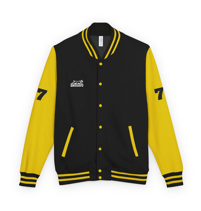 Unisex Heavyweight Letterman Jacket with Retro Motorcycle Design – Perfect for Spirit Events & Everyday Style