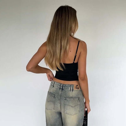 Lace Patchwork VNeck Top – Slim Fit worn from the back, showcasing the stylish design and casual look.