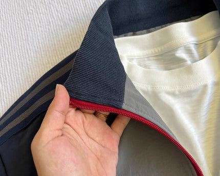 Retro Three-Stripe Raglan Sleeve Patchwork Stand Collar Sports Jacket