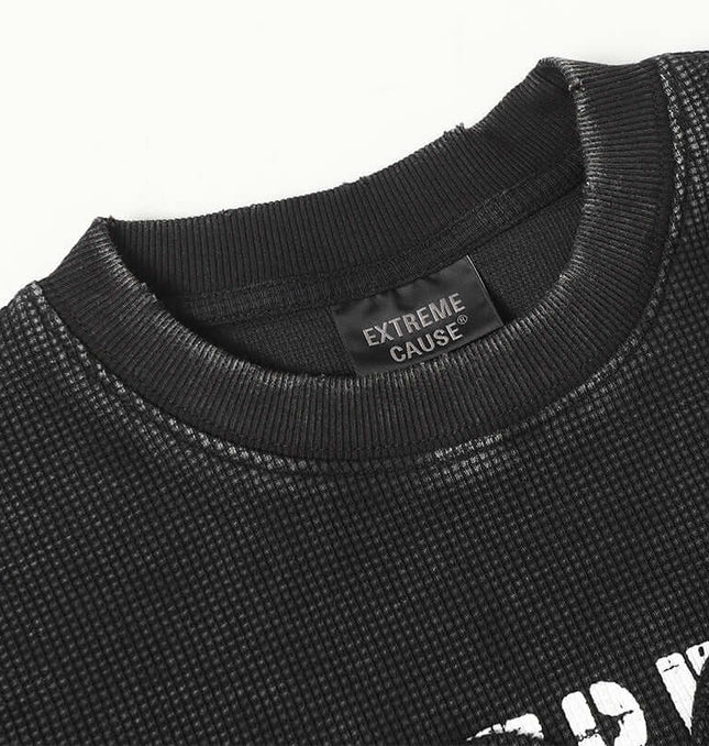 Tricou din bumbac spălat cu model waffle retro