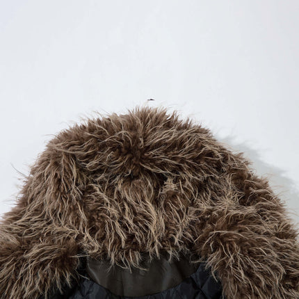 Wool Collar PU Pilot Jacket – Loose Fit with a cozy fur-style collar for winter warmth.