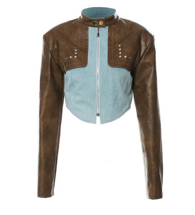 Heben Sie sich mit Stil ab: Grozavu's Jeansblaue Jacke im Colour-Block-Design!
