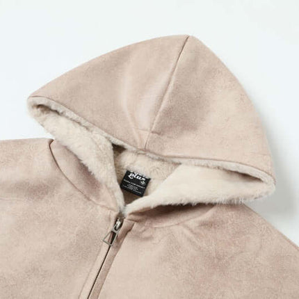 Faux Fur Hooded Jacket – Street Style close-up showing cozy lining and modern design details.