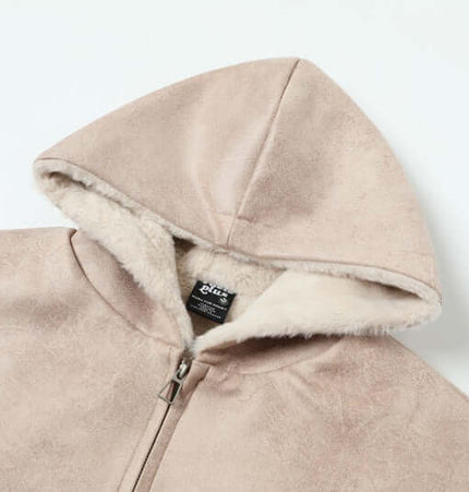 Faux Fur Hooded Jacket – Street Style close-up showing cozy lining and modern design details.