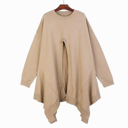 Grozavu's Irregular Split Sweater: Solid Color, Pleated Pullover at €86.99