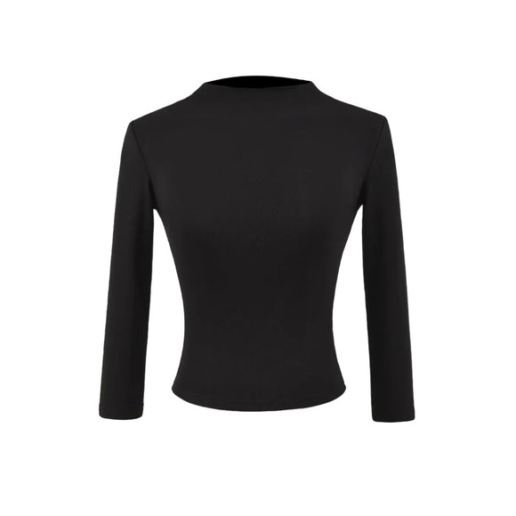Top Corto Retro Chic para Mujeres, Ajustado de Color Sólido, Camiseta Minimalista de Manga 3/4 de Cintura Alta, Corte Slim, Estilo de Body Corto