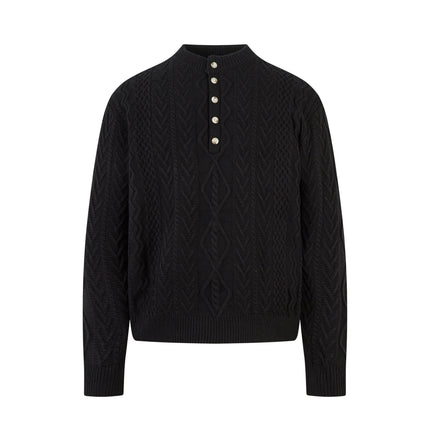 Jacquard Diamond Knit Sweater – Half-Open Collar