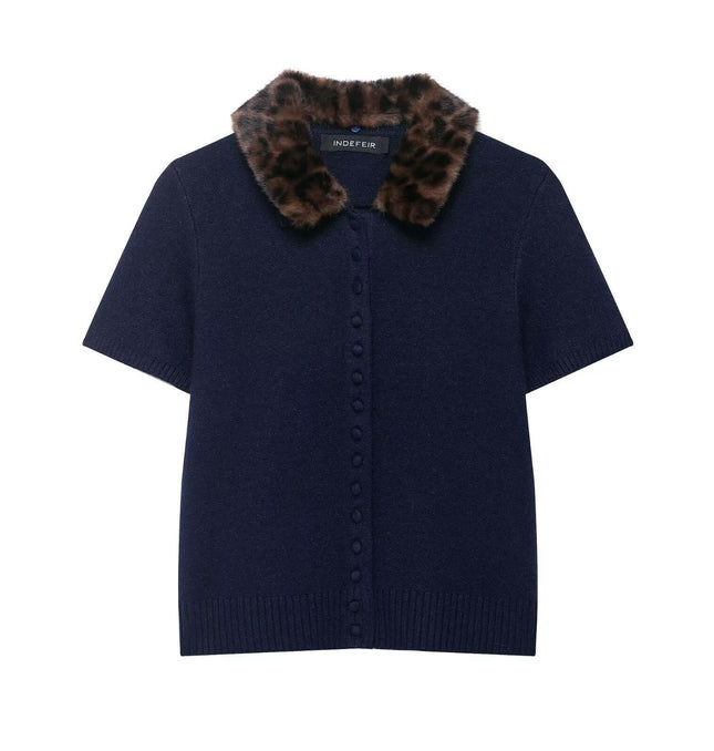 Animal print collar knitted jacket