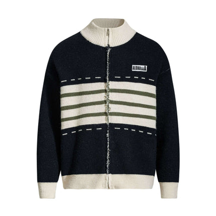 High Neck Stripe Jacquard Cardigan