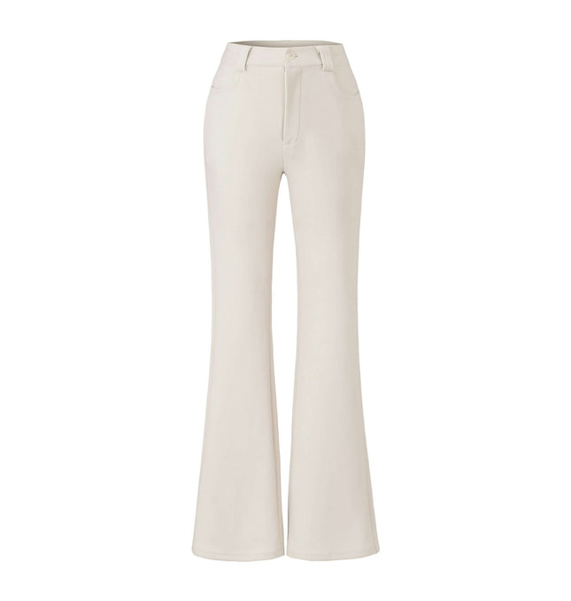 High Elastic Micro Flare Casual Pants in cream color with a modern fit and subtle flared silhouette.