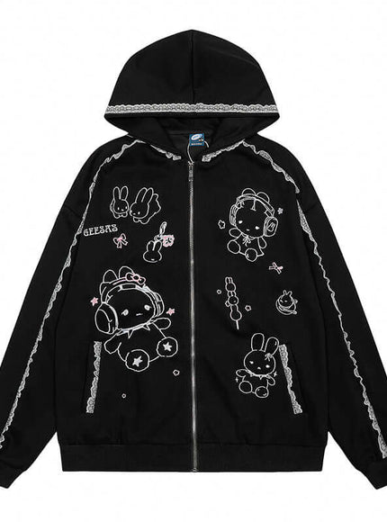 Front view of Lace Spliced Relaxed Hoodie - Grozavu brand streetwear