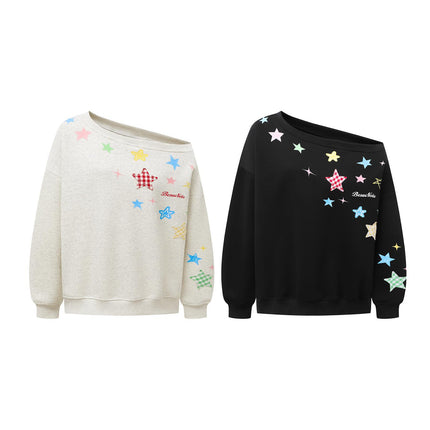 Retro Graffiti Star Hoodie – Slanted Shoulder