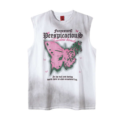 Butterfly Print Tank Top - Loose Fit