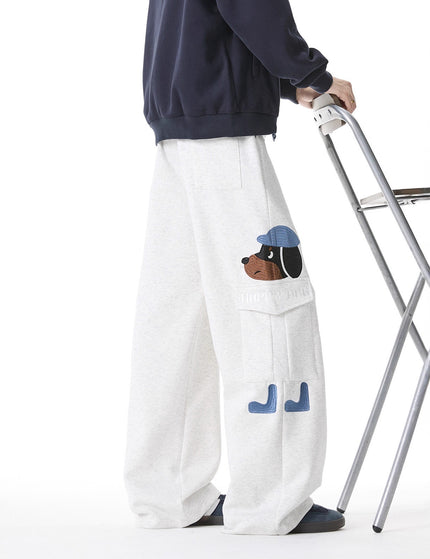 Style Dog Embroidery Sweatpants Men's Retro Multi-Pocket Casual Pants High Street Versatile Drawstring Loose Athletic Pants