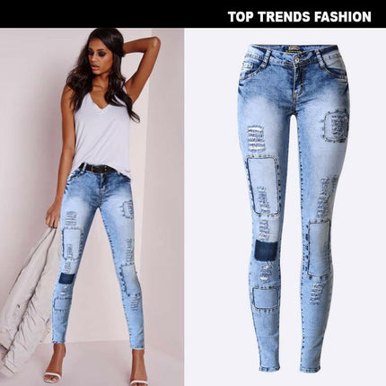 Grozavu Slim Stretch Denim Ripped Pencil Pants at €39.00