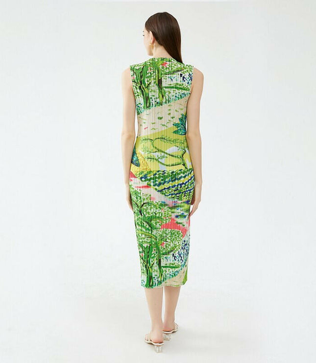Grozavu Printed Sleeveless V-Neck Dress: Summer Fashion Statement