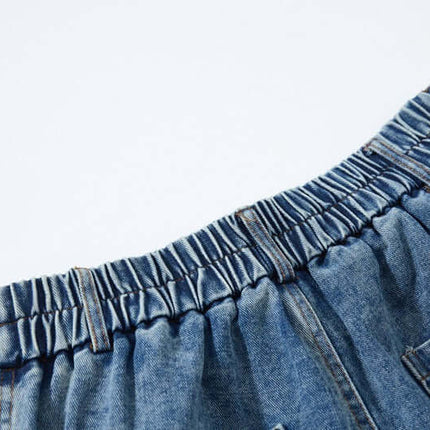 Pantalons en denim de collège avec patch de dessin animé