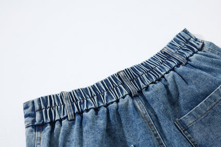 Embroidered College Style Cartoon Patch Denim Pants