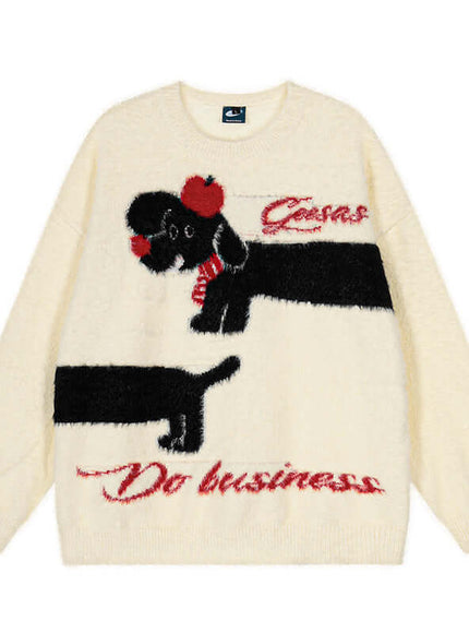 Model wearing Apricot jacquard crewneck by Grozavu