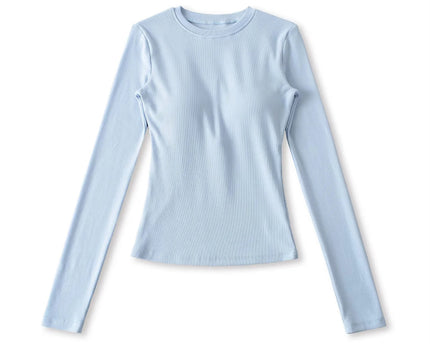 Elastic Vintage Round Neck Padded Long Sleeve T-Shirt Top