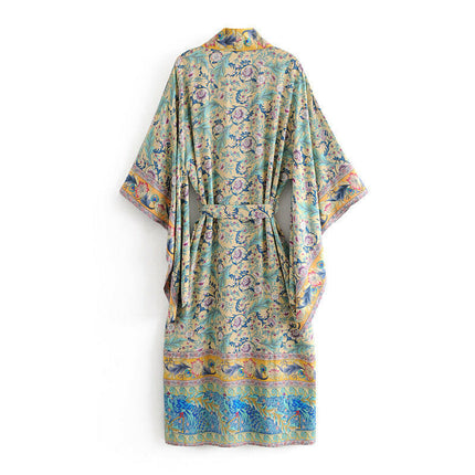 Grozavu's Bohemian Print Lace-Up Robe Cover-Up: Fresh & Stylish at €44.99