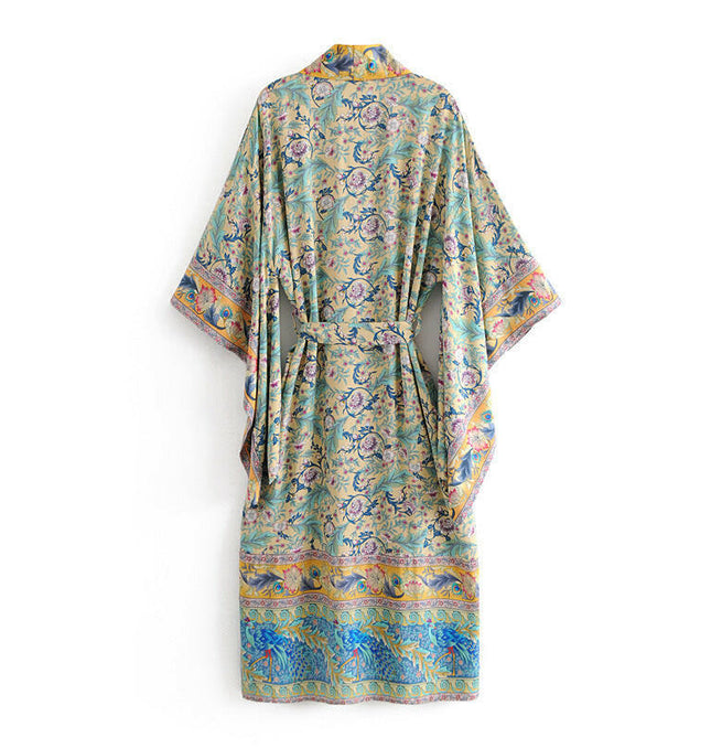 Grozavu's Bohemian Print Lace-Up Robe Cover-Up: Fresh & Stylish at €44.99