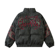 Leather Jacket Flame Embroidered Cotton Jacket For Men