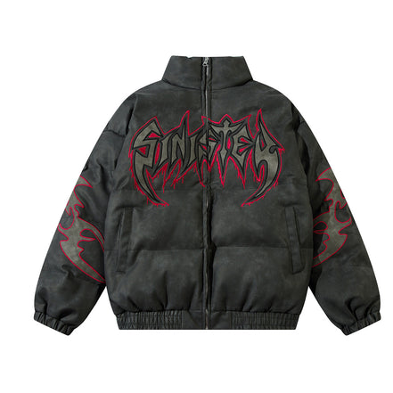 Leather Jacket Flame Embroidered Cotton Jacket For Men