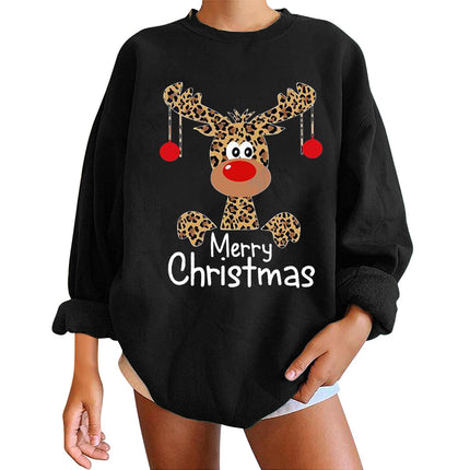 Merry Christmas Deer Print Sweatshirt