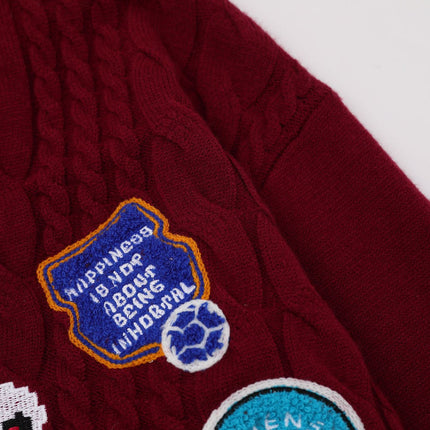 Embroidered Cable Knit VNeck Sweater