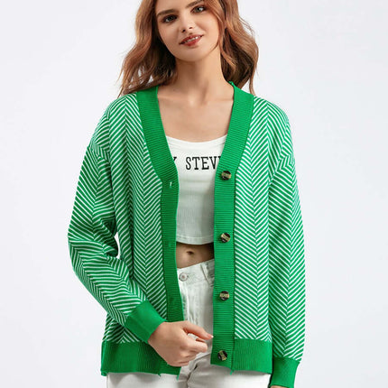 Knit Cardigan with Heart Stripe