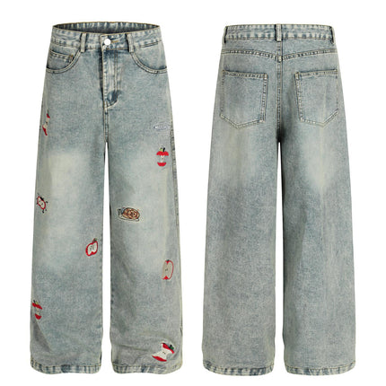 Straight Leg Jeans Washed Denim Pants Youthful