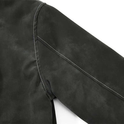 Close-up view of the sleeve and stitching on the Street Style Cotton Jacket – Loose Fit in dark color.