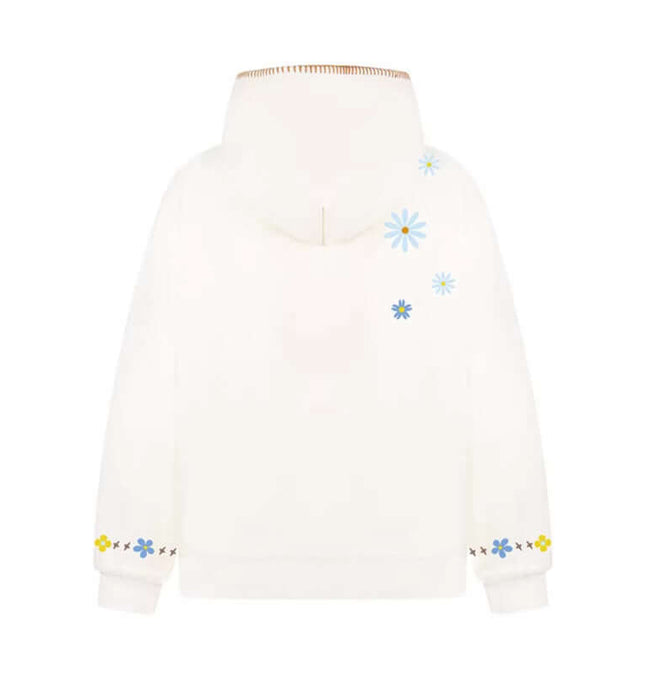 Floral Embroidery Hooded Sweatshirt Loose Casual Outerwear