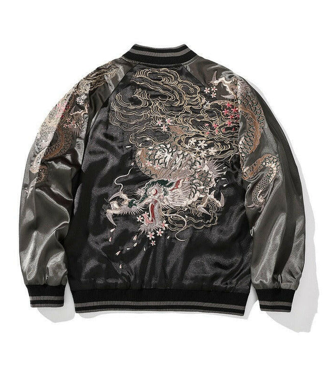Grozavu's Personality-Packed Men's Cotton Coat: Embroidered with Mythical Beasts