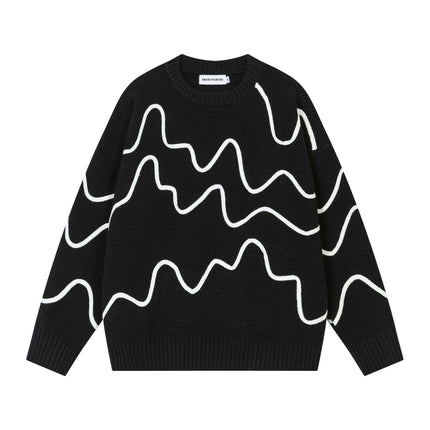 Farbblock-Linien-Strickpullover – Lockere Passform