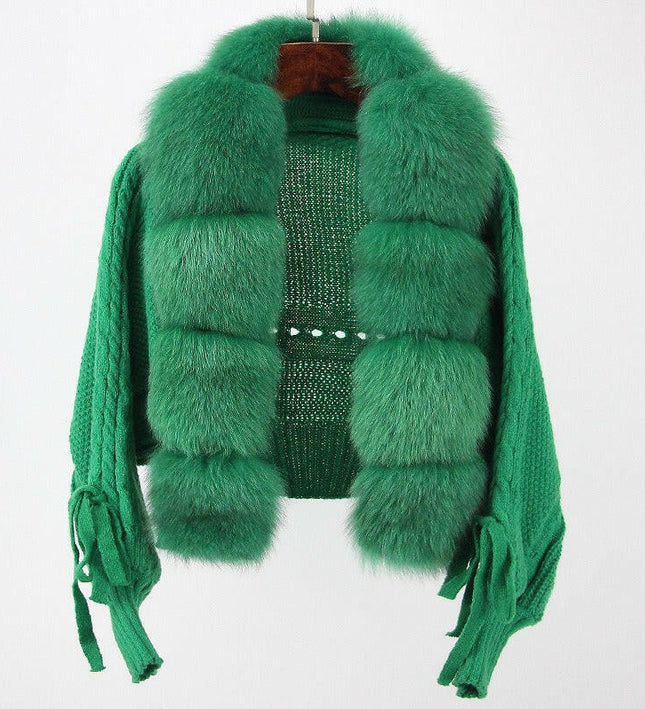Grozavu's Cozy Knitted Jacket: Stay Warm in Style with Natural Fur Placket
