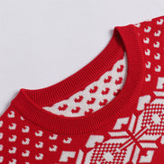 Pull en tricot rétro décontracté à motif jacquard de renne de Noël à col rond