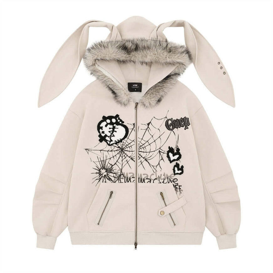 Front view of Bunny Network Card Long Hooded - Grozavu brand streetwear