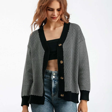 Knit Cardigan with Heart Stripe