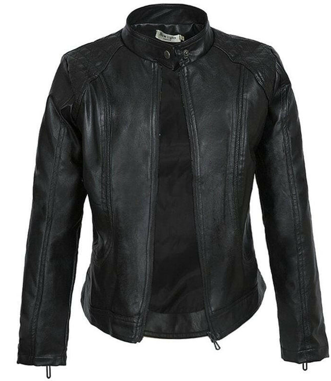 Rev up Your Style: Grozavu's Black Faux Leather Biker Jacket!