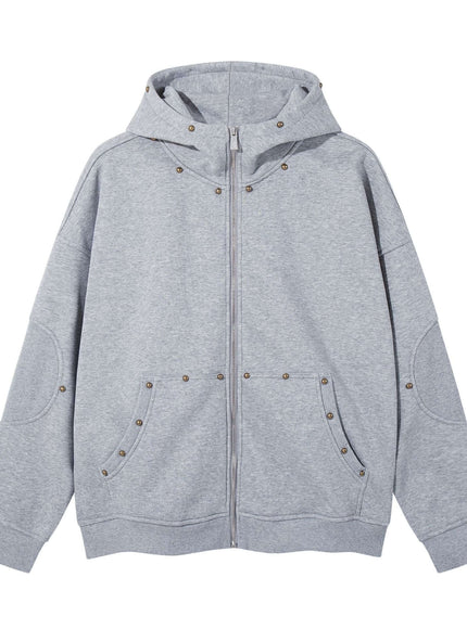 Flower Gray rivet zipper cardigan hooded with Grozavu logo