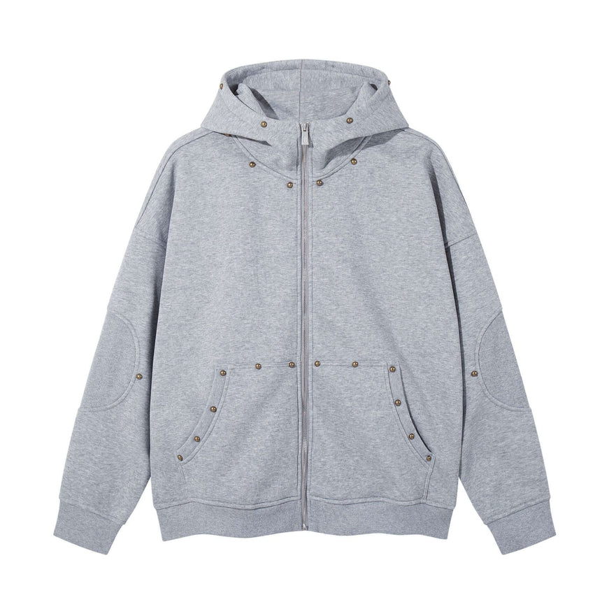 Flower Gray rivet zipper cardigan hooded with Grozavu logo