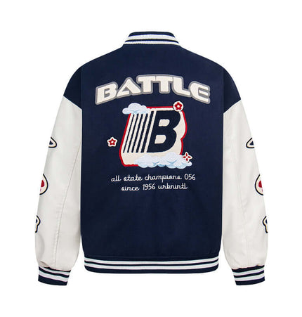 Leather Sleeve Patchwork Baseball Jacket