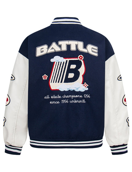 Chaqueta de béisbol de parcheo de manga de cuero PU estilo urbano